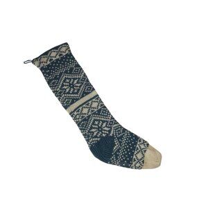 Fair Isle Norwegian blue white hand knit big sock christmas stocking
